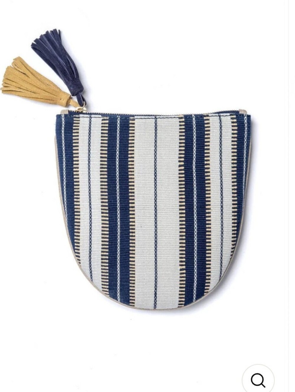 Bloom & Give Striped U Pouch in Navy and Cream with Leather Tassel Clutch/makeup